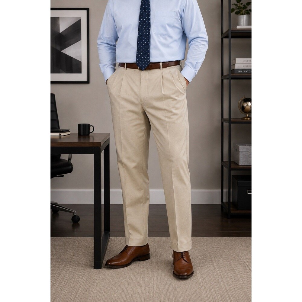 J Hilburn Mens Tailored Fit Dress Pants 42 Khaki Tan Pleated Custom Trousers